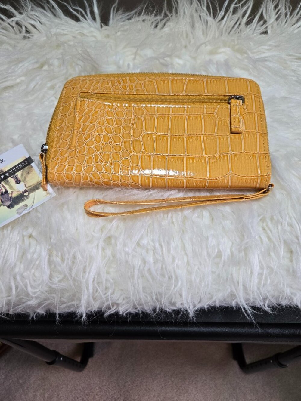 NWT STELLA & MAX MUSTARD FAUX EMBOSSED CROC WALLET/WRISTLET
